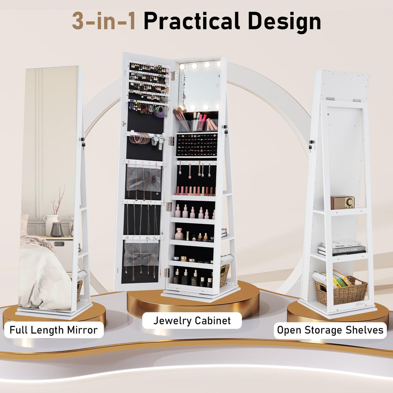 360° Swivel Jewelry Cabinet with Full Length Mirror