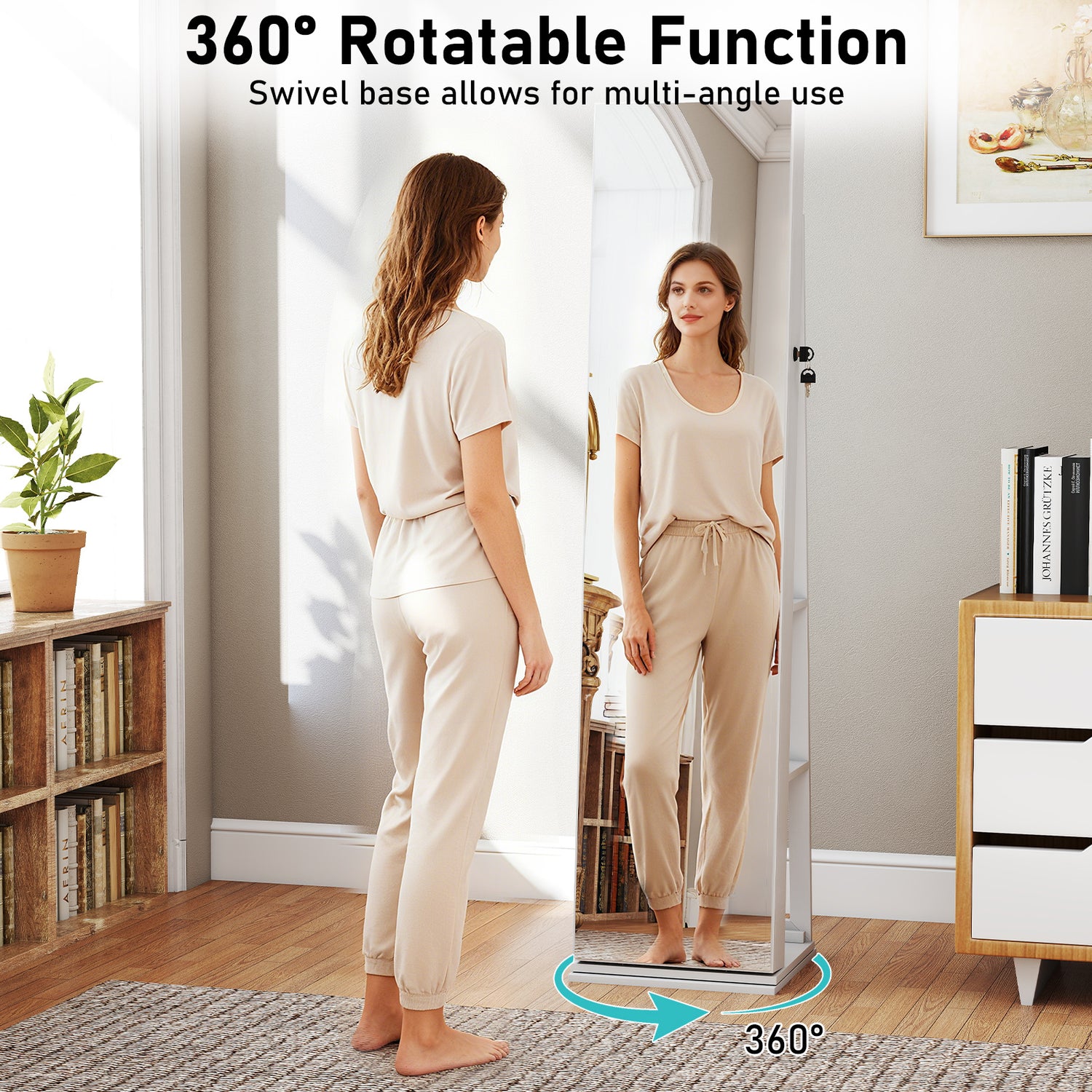 360° Swivel Jewelry Cabinet with Full Length Mirror