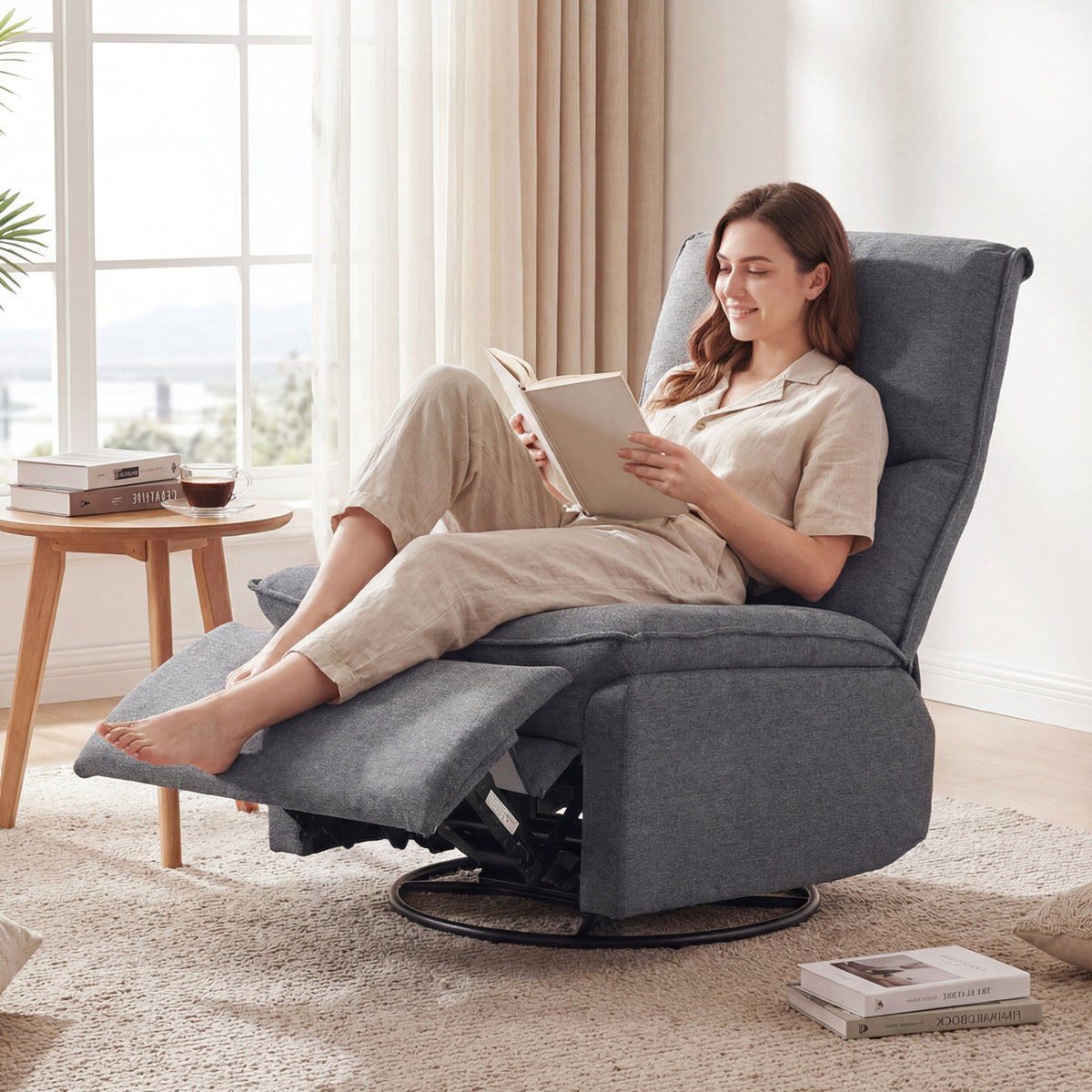 360° Swivel Rocking Chair with Cushioned Back for Living Room