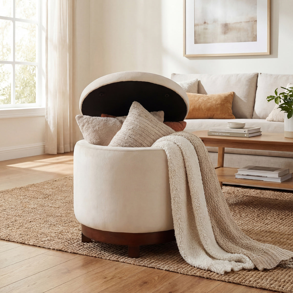 360° Swivel Velvet Foot Rest with Hidden Storage for Living Room