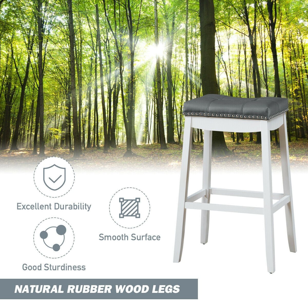 29âSet of 2 Nailhead Saddle Bar Stools-White