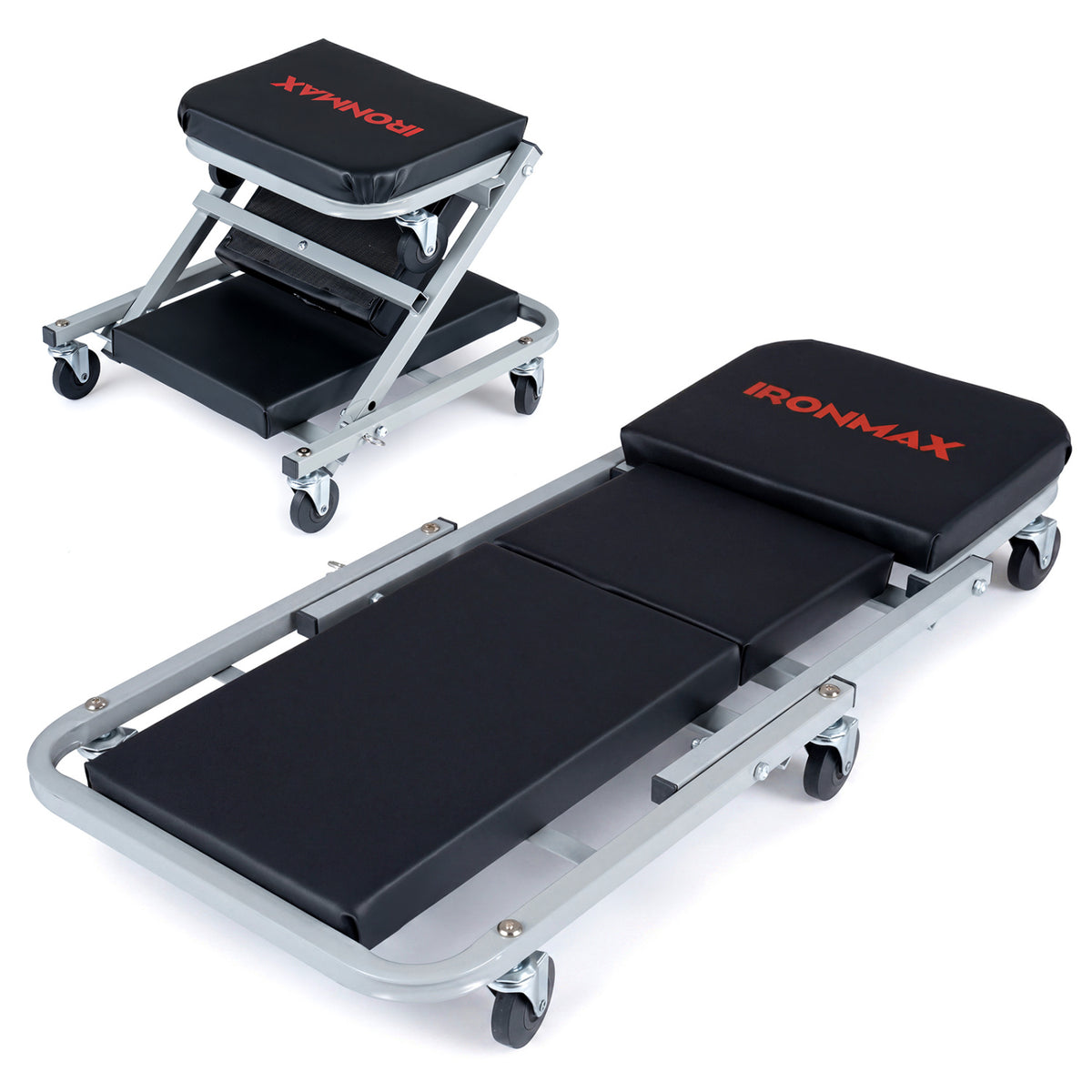 36" 2-in-1 Mechanic Creeper and Z-Seat with 6 Swivel Casters-Black