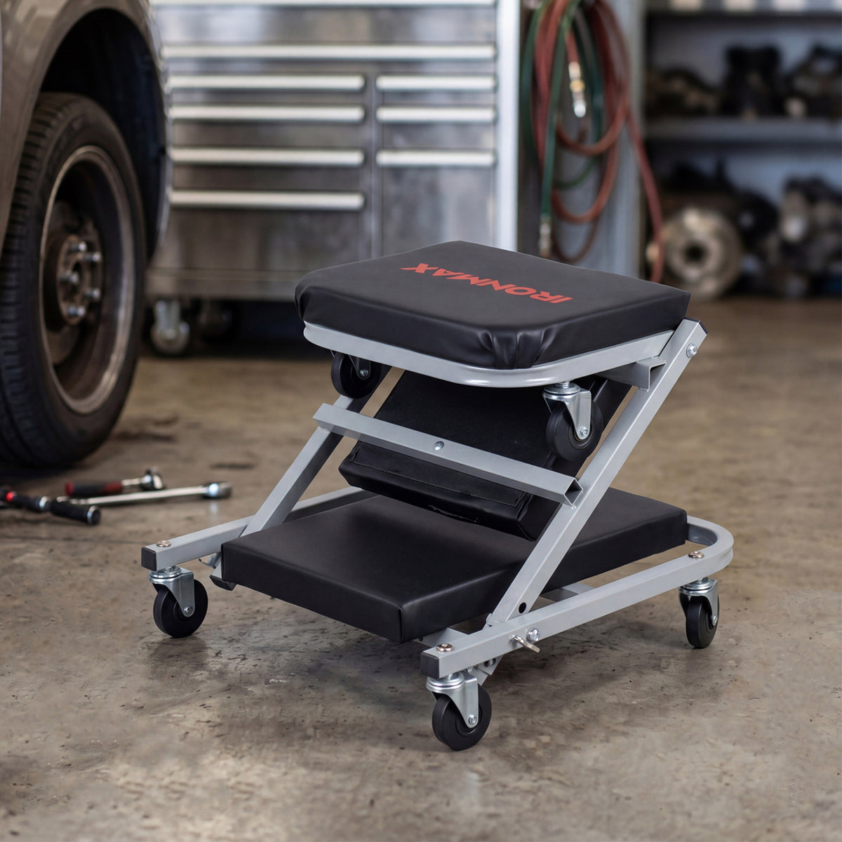 36" 2-in-1 Mechanic Creeper and Z-Seat with 6 Swivel Casters-Black