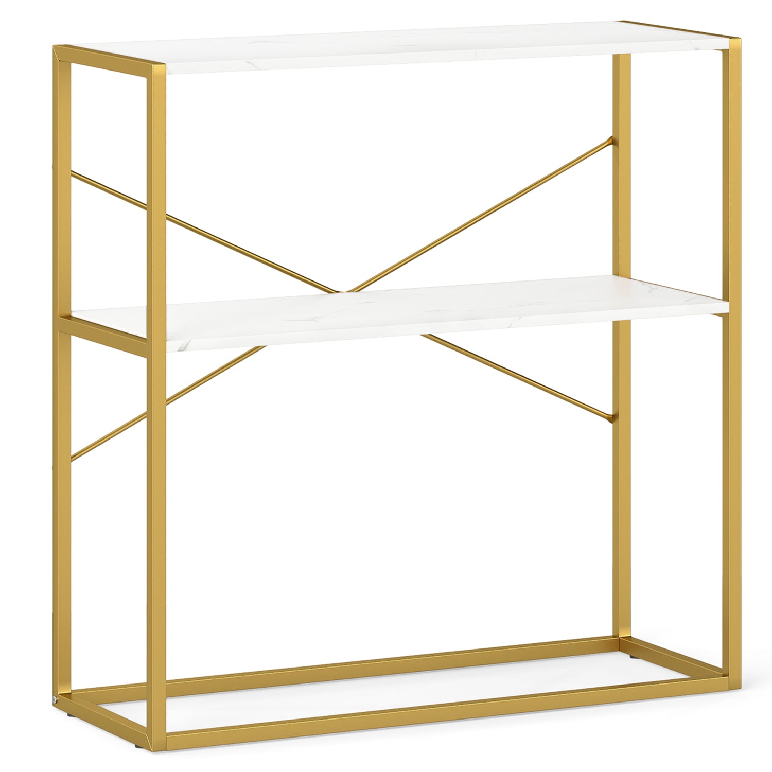 36" Console Table 2-Tier Entryway Table with Wooden Open Shelves and Metal Frame
