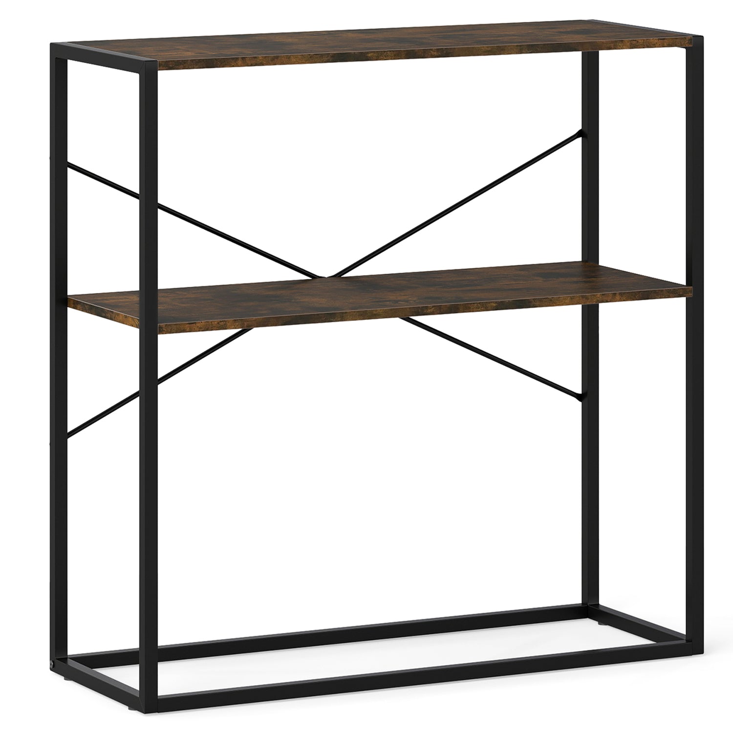 36" Console Table 2-Tier Entryway Table with Wooden Open Shelves and Metal Frame