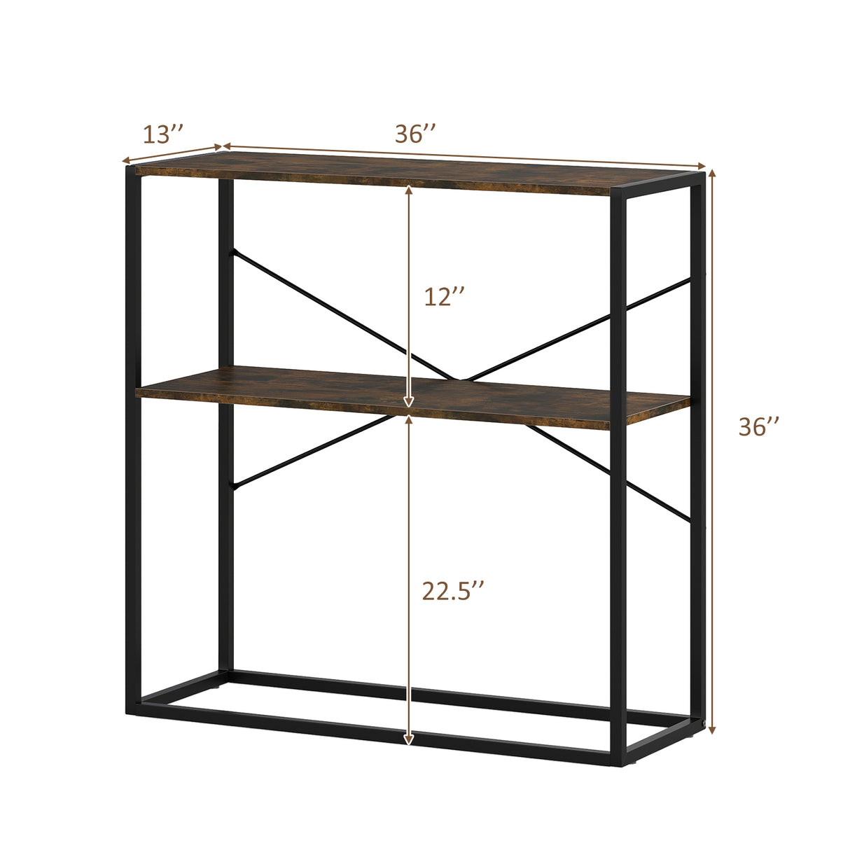 36" Console Table 2-Tier Entryway Table with Wooden Open Shelves and Metal Frame
