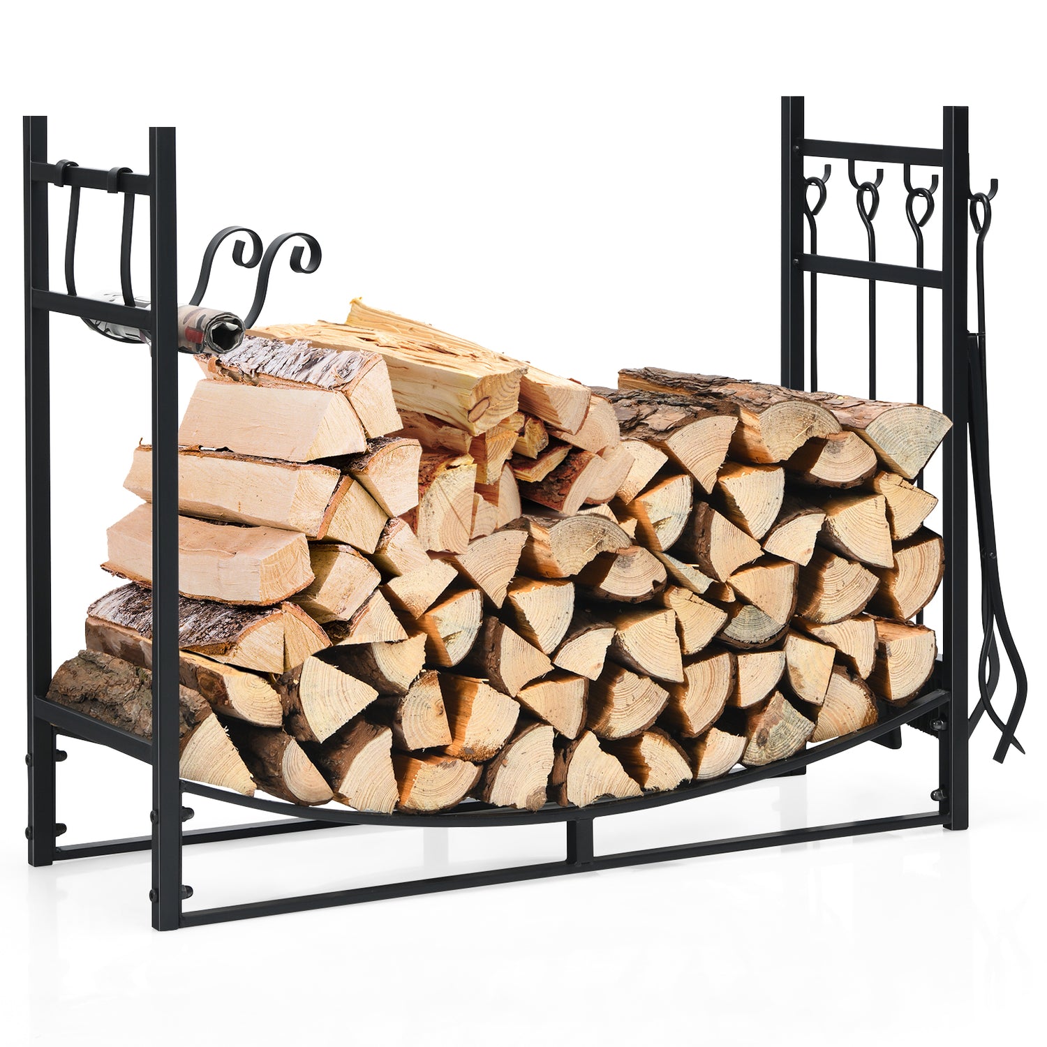 36 Inch Fireplace Log Holder with Kindling Holders and Shovel