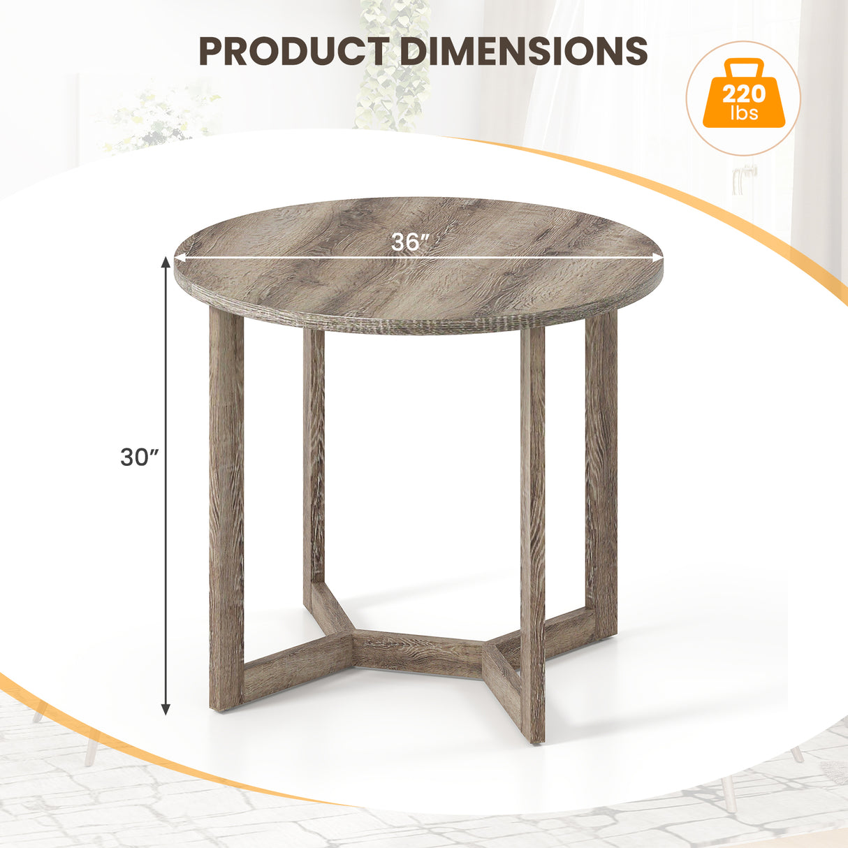 36 Inch Round Wood Dining Table for 2-4 People with Wing-shaped Pedestal Base