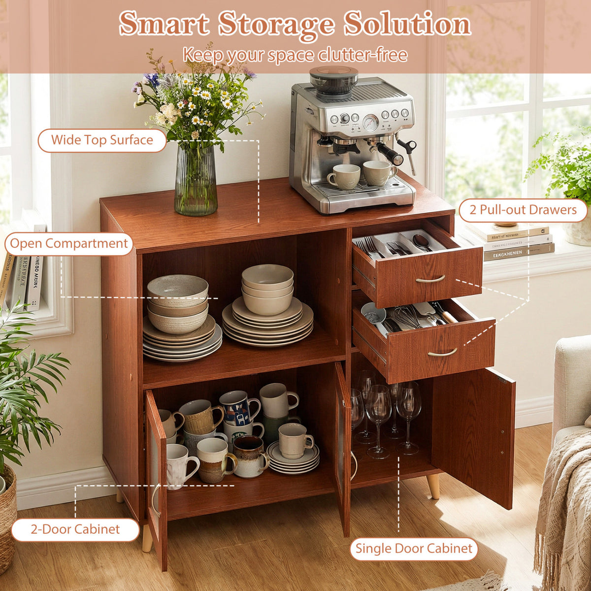 Sideboard Buffet Cabinet with Open Compartment
