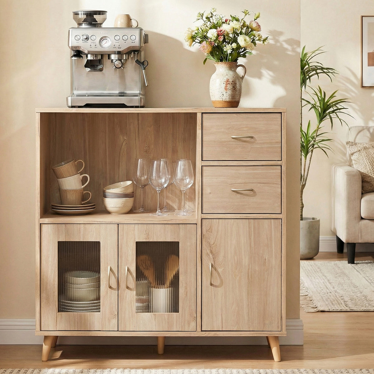 Sideboard Buffet Cabinet with Open Compartment