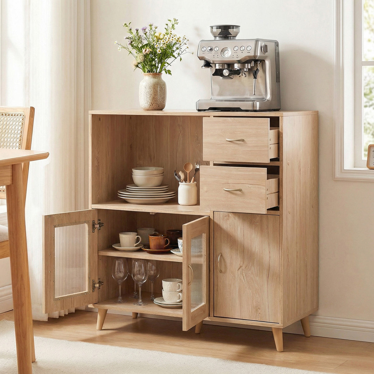 Sideboard Buffet Cabinet with Open Compartment