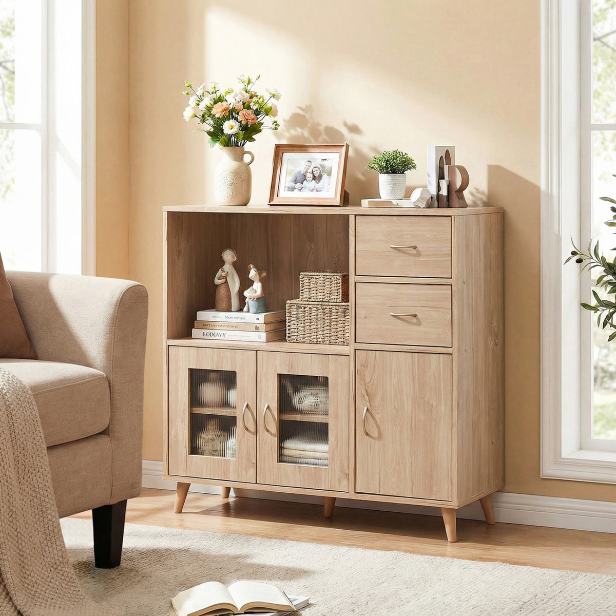 Sideboard Buffet Cabinet with Open Compartment