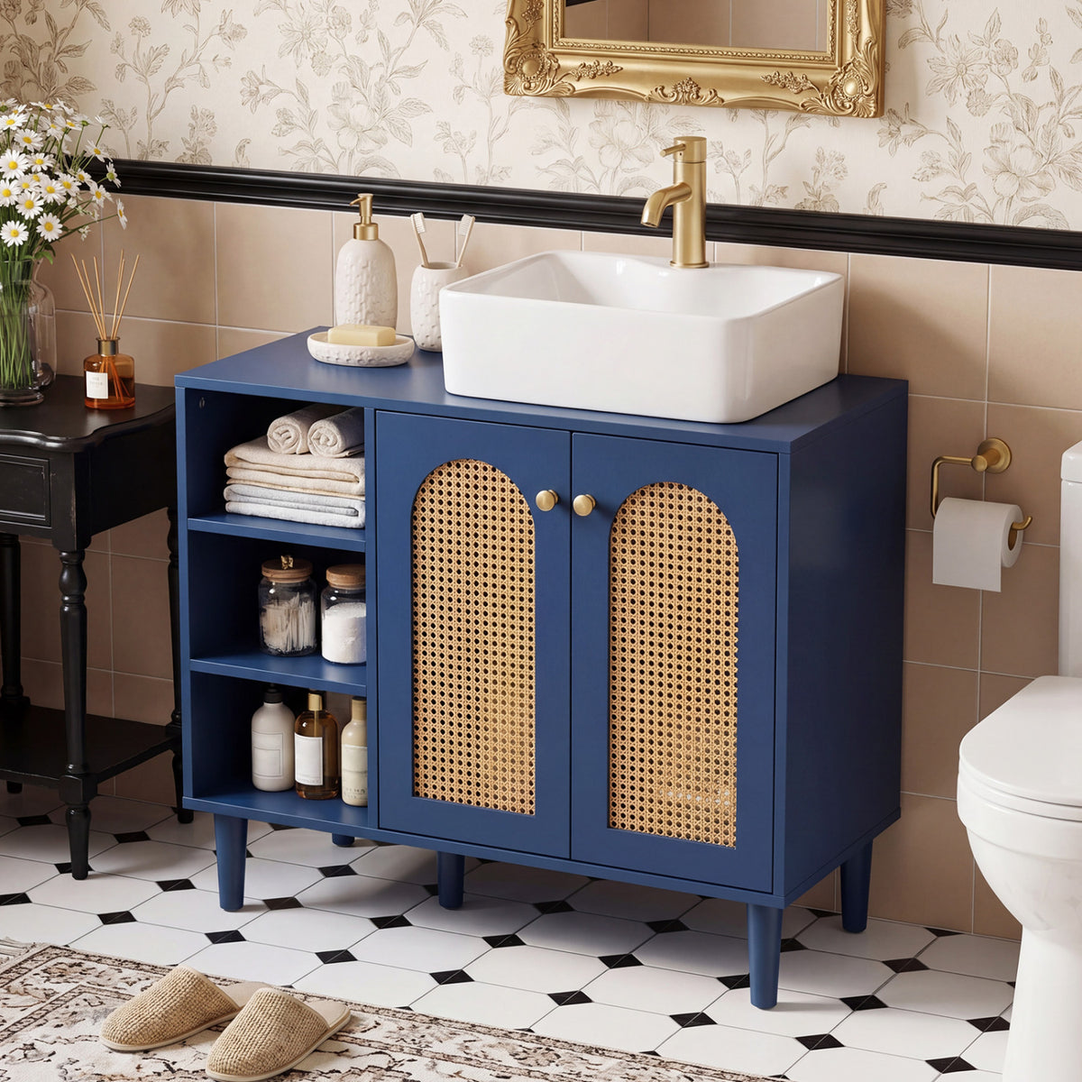 36 Inch Under Sink Cabinet Boho for Vessel Sinks and Single-Handle Faucets-Navy