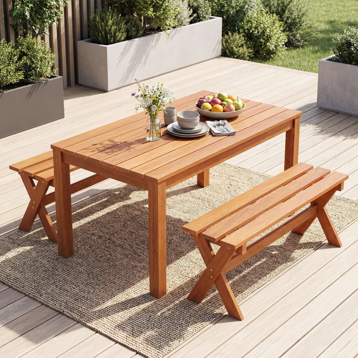 36" Outdoor Solid Wood Bench Set of 1/2 Backless Patio Dining Bench with Teak Oil Finish