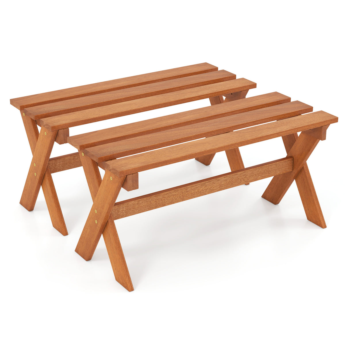 36" Outdoor Solid Wood Bench Set of 1/2 Backless Patio Dining Bench with Teak Oil Finish