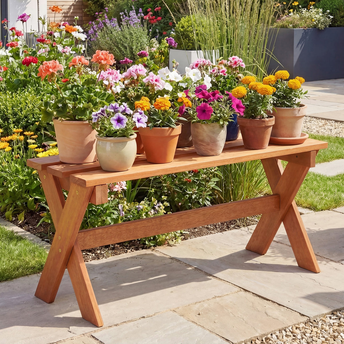 36" Outdoor Solid Wood Bench Set of 1/2 Backless Patio Dining Bench with Teak Oil Finish