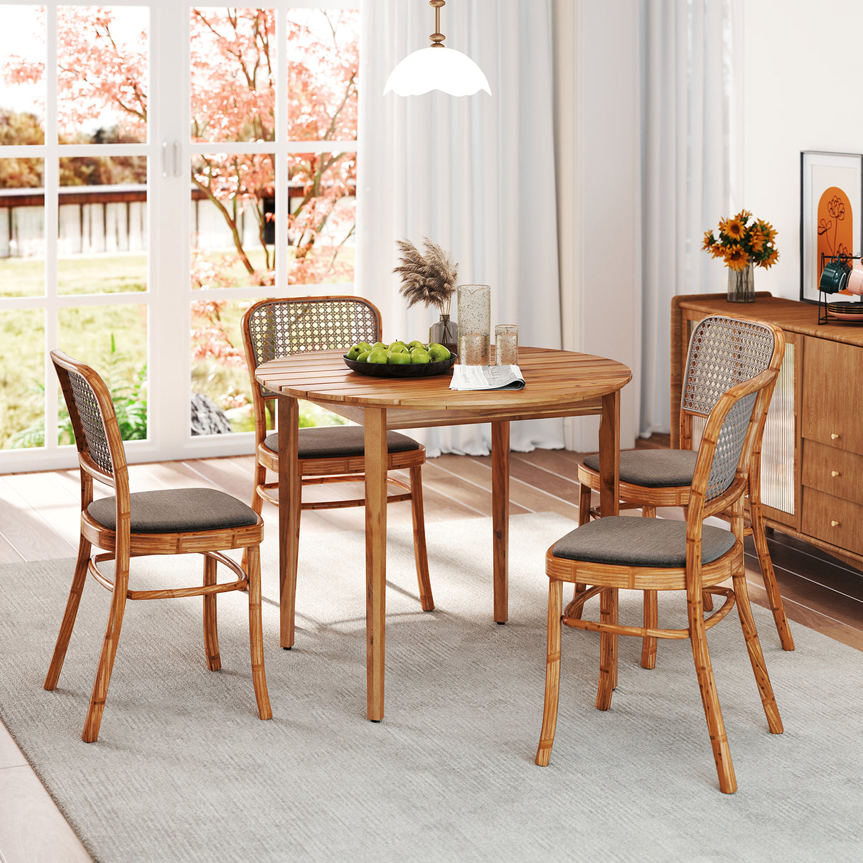 36 inch Acacia Wood Round Outdoor Dining Table for 4 People