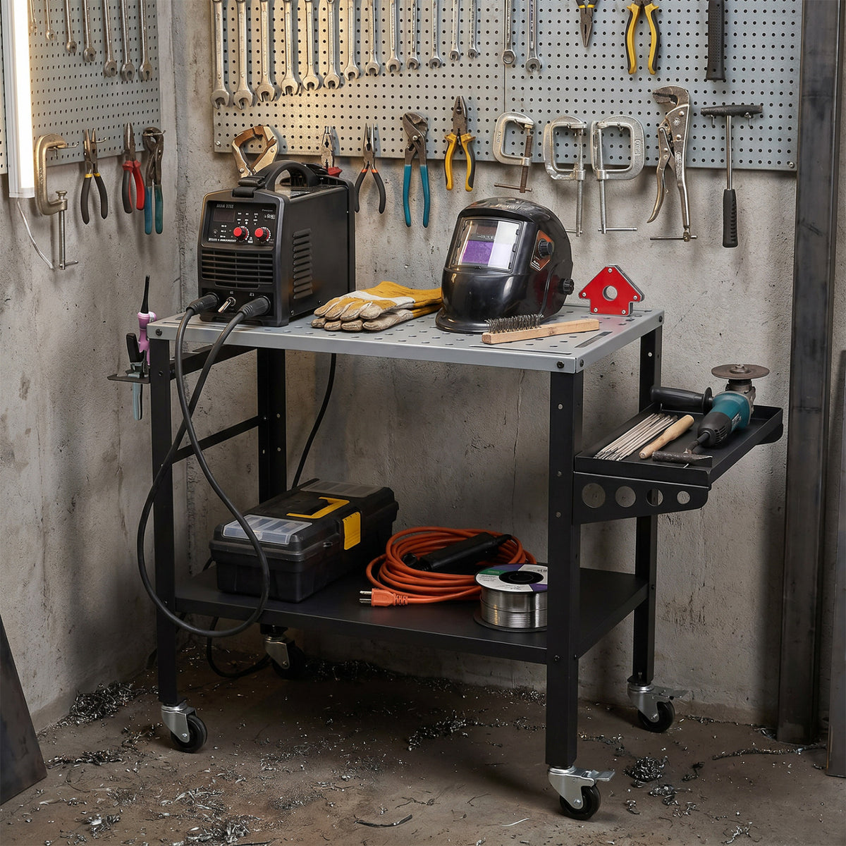 Welding Table 36x18" with Lockable Wheels and 144 Fixture Holes and Tool Slots