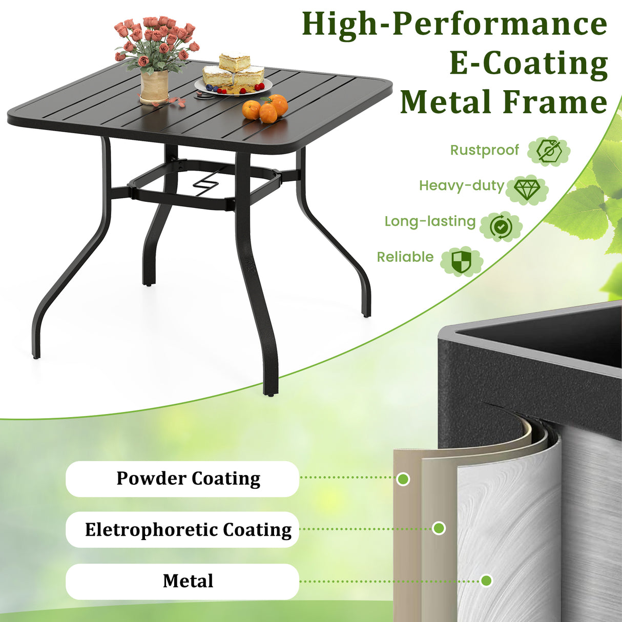 37 Inch Square Patio Dining Table with Umbrella Pole Hole