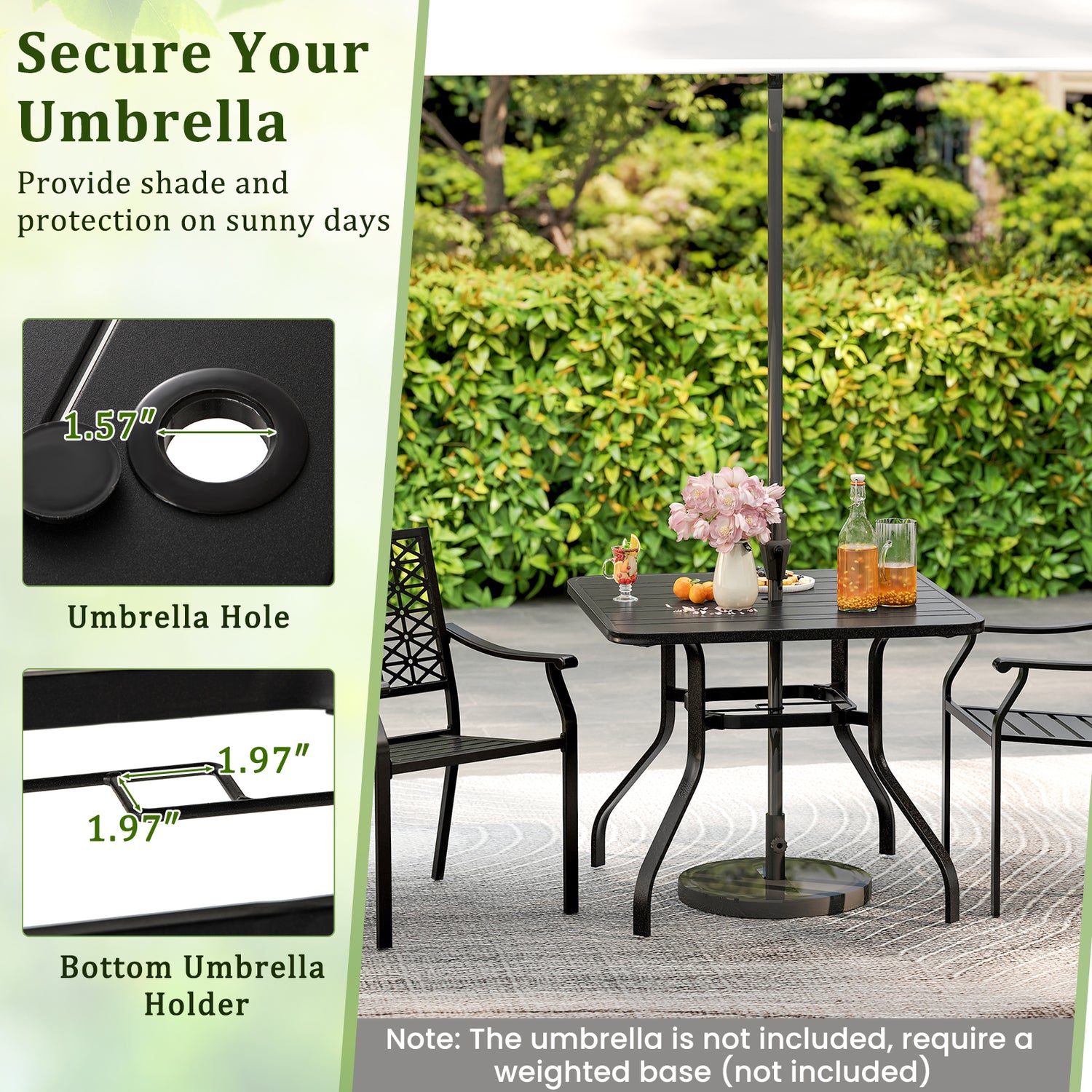 37 Inch Square Patio Dining Table with Umbrella Pole Hole