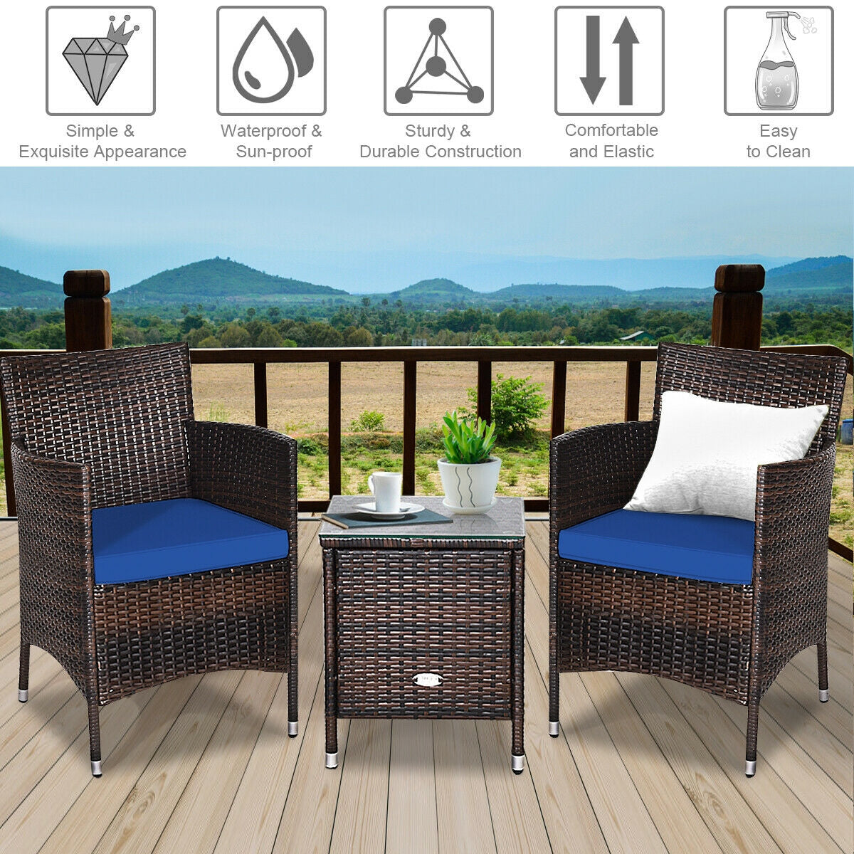 3 Pcs Outdoor Rattan Wicker Furniture Set