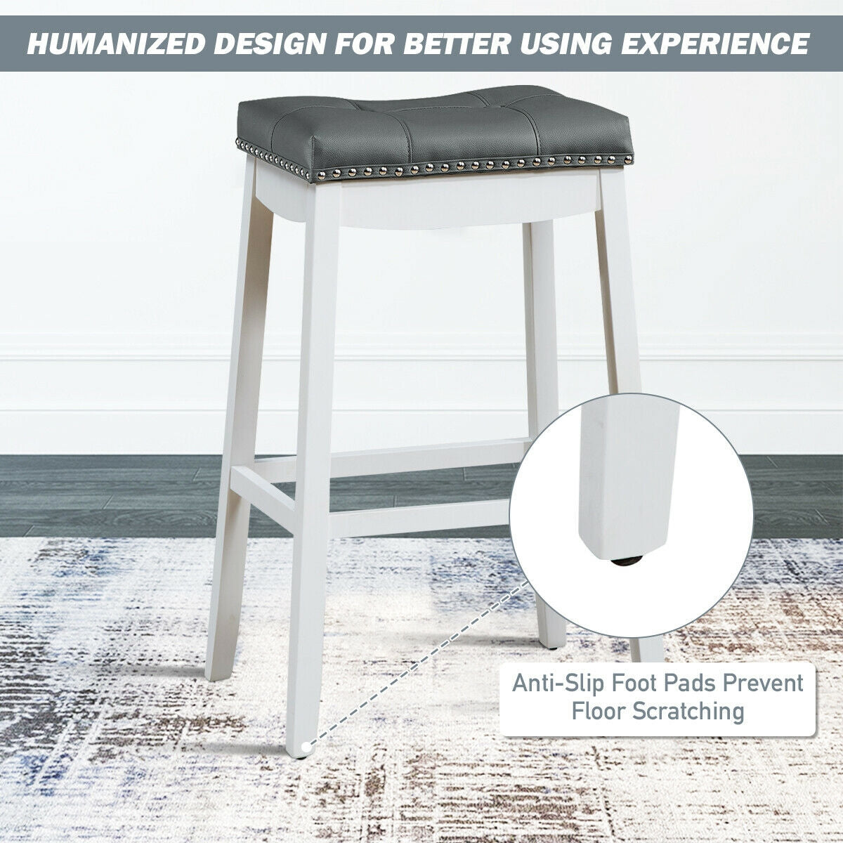 29âSet of 2 Nailhead Saddle Bar Stools-White