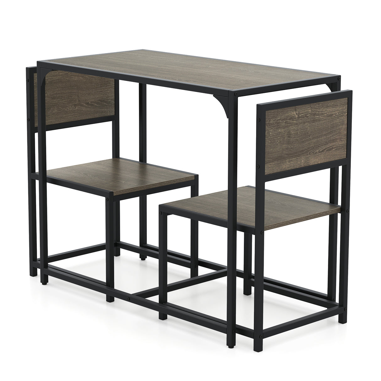 3 Pcs Dining Set Compact Table and 2 Chair with Metal Frame for for Small Space