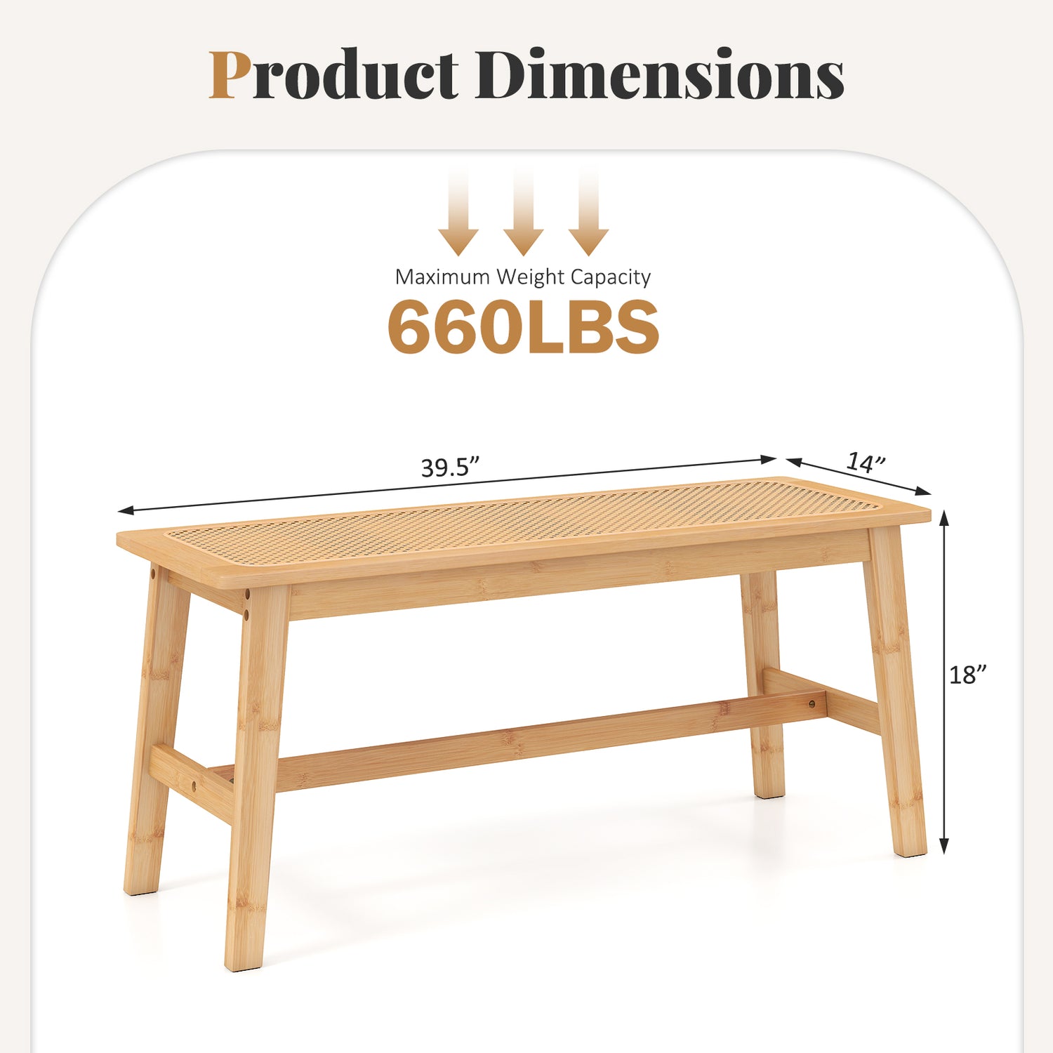 39.5 Inch Bamboo Dining Bench with Handwoven Rattan Seat for Indoor Outdoor-Natural