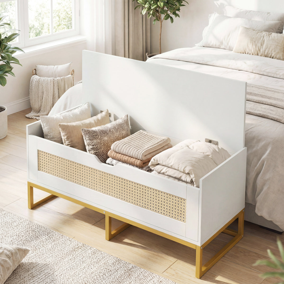 39.5" Rattan Storage Chest Wicker Shoe Bench with Padded Seat Flip-Top