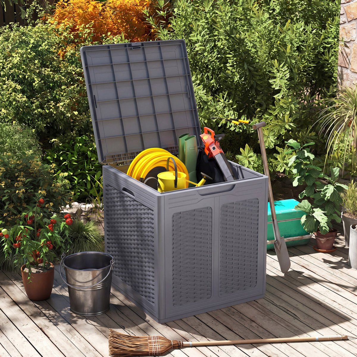 Deck Box with Lockable Lid Package Delivery Box for Patio Furniture Cushions