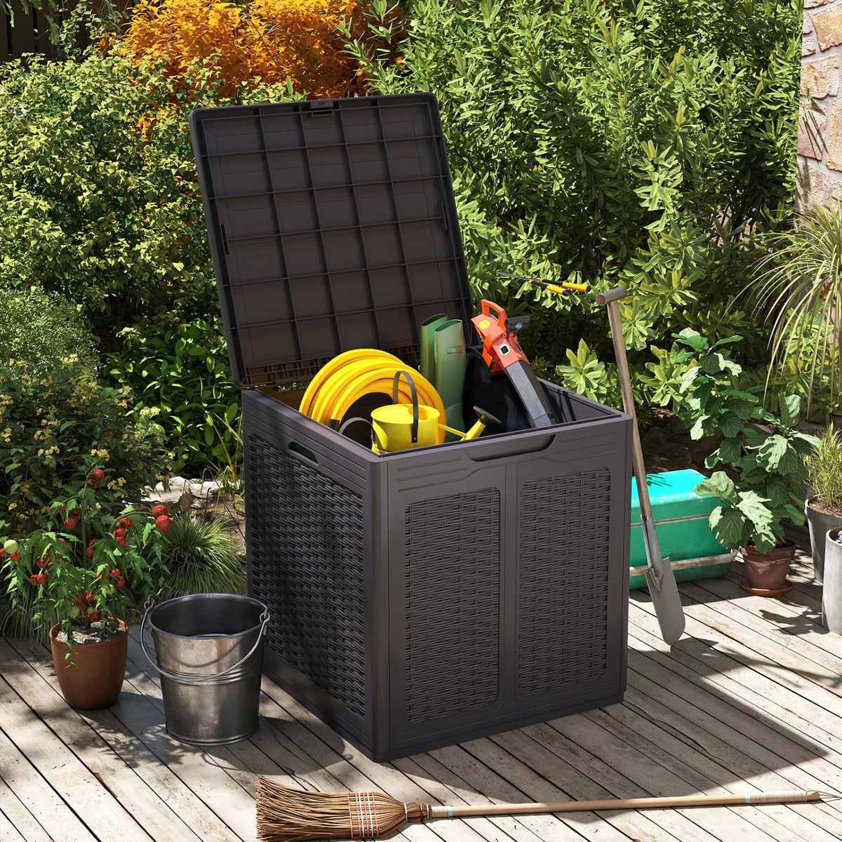 Deck Box with Lockable Lid Package Delivery Box for Patio Furniture Cushions