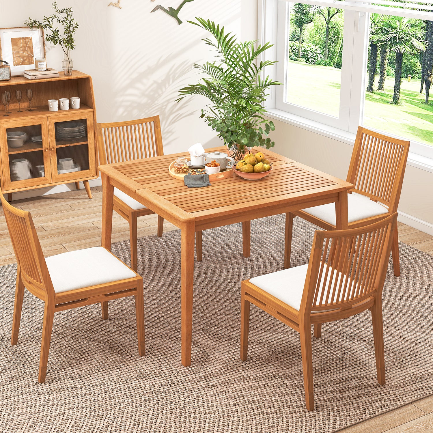 40 Inch Acacia Wood Dining Square Bistro Table with 1.96 Inch Umbrella Hole