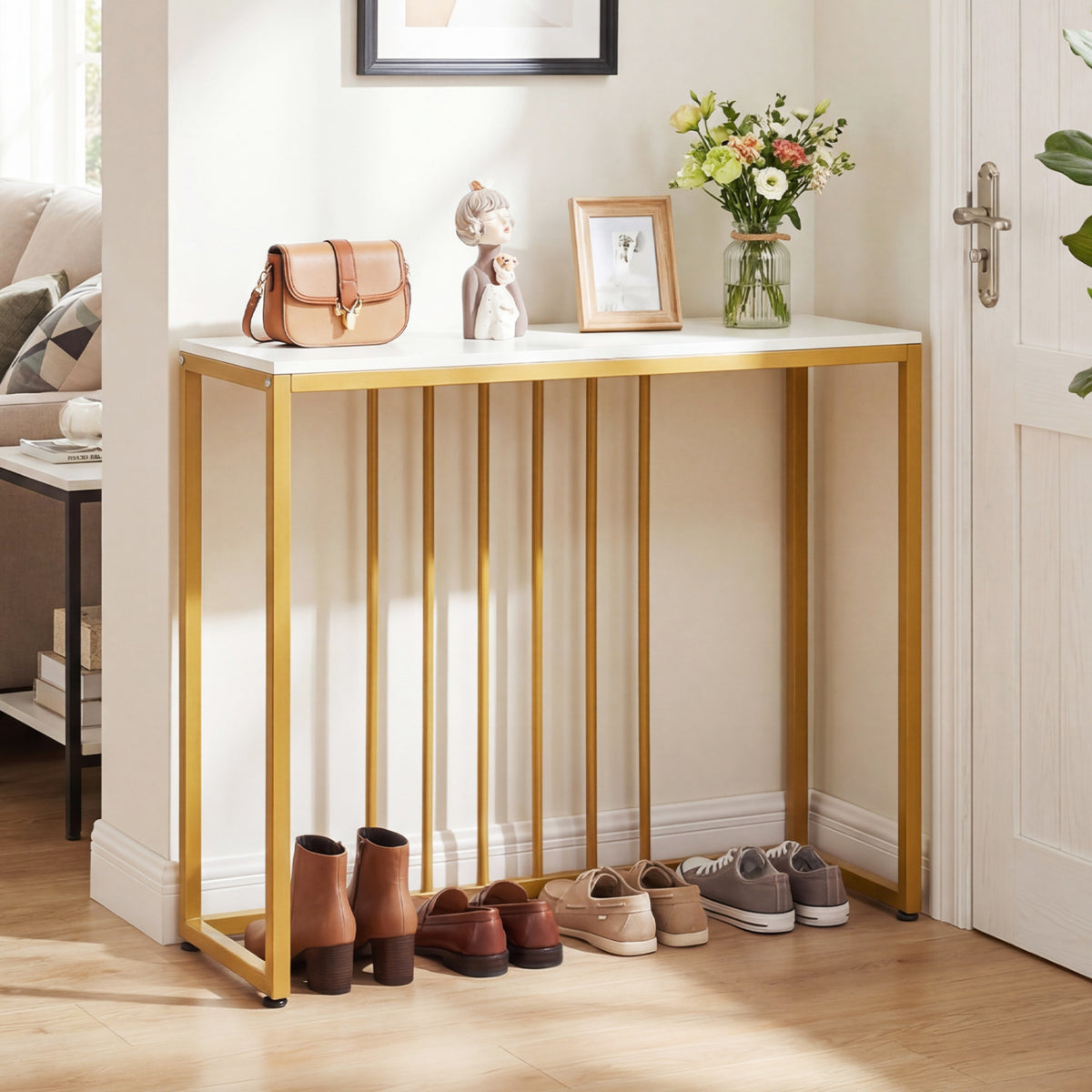 39"Modern Console Table with Built-in Charging Station-White