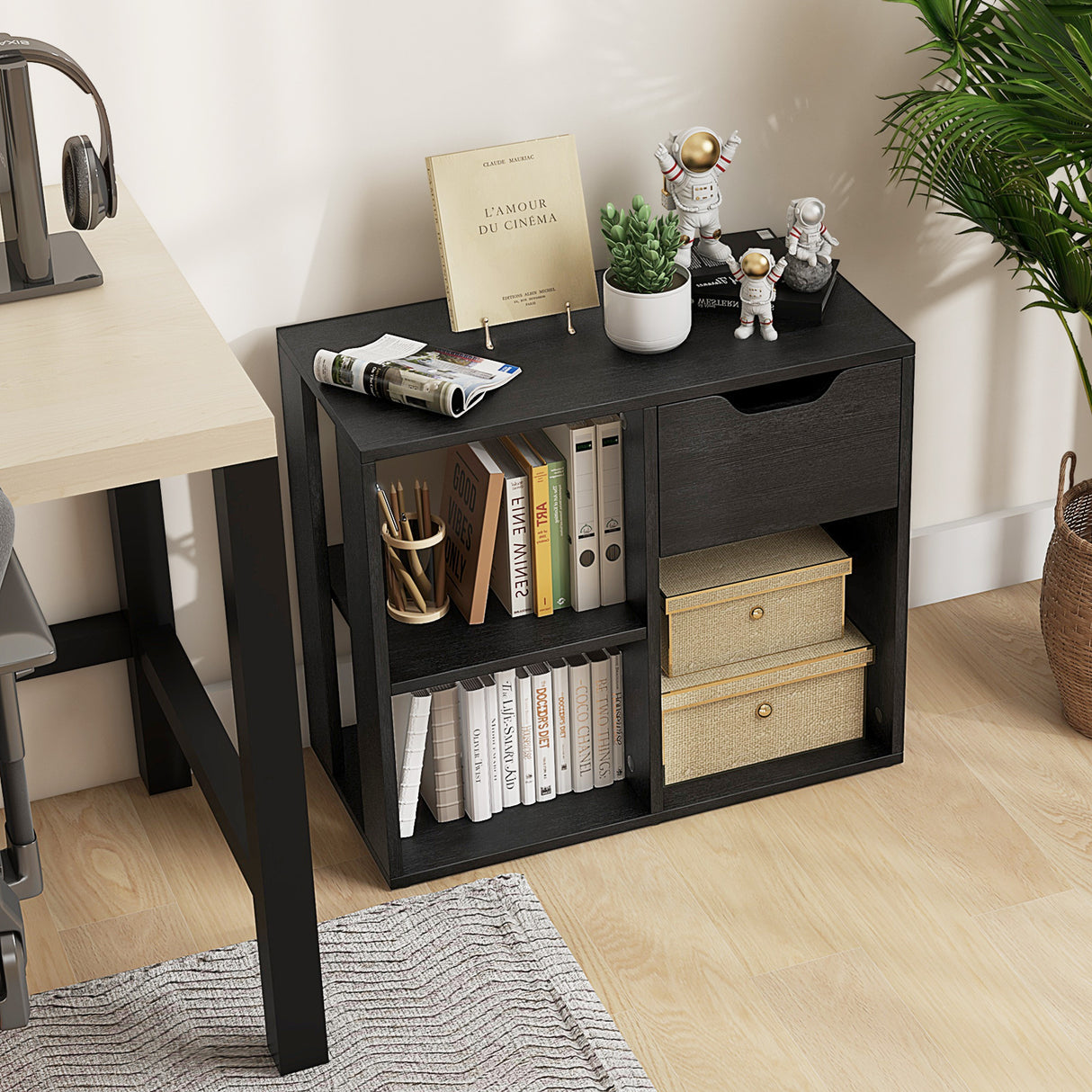 3-Tier Side Table with Storage Shelf and Drawer Space