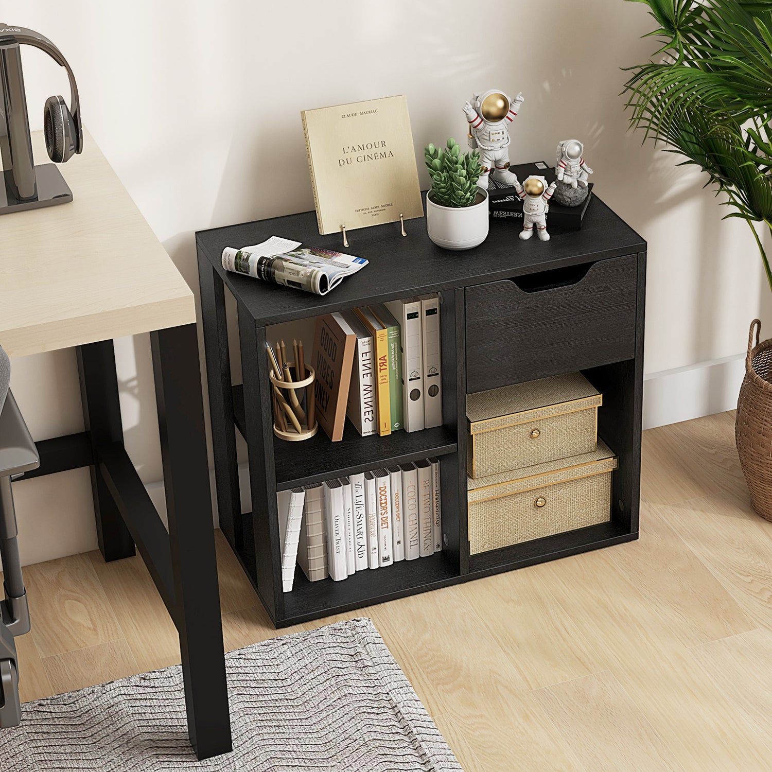 3-Tier Side Table with Storage Shelf and Drawer Space