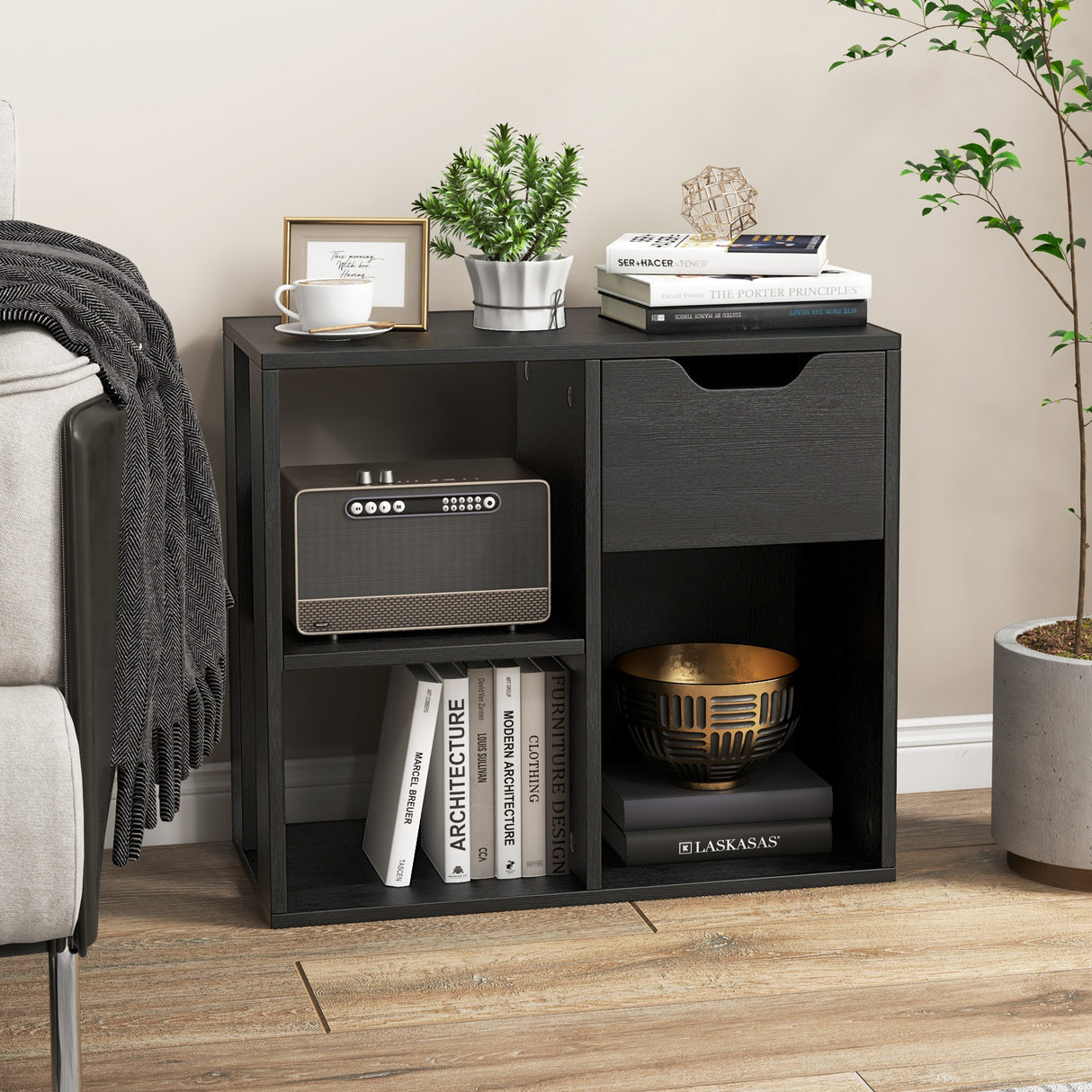 3-Tier Side Table with Storage Shelf and Drawer Space