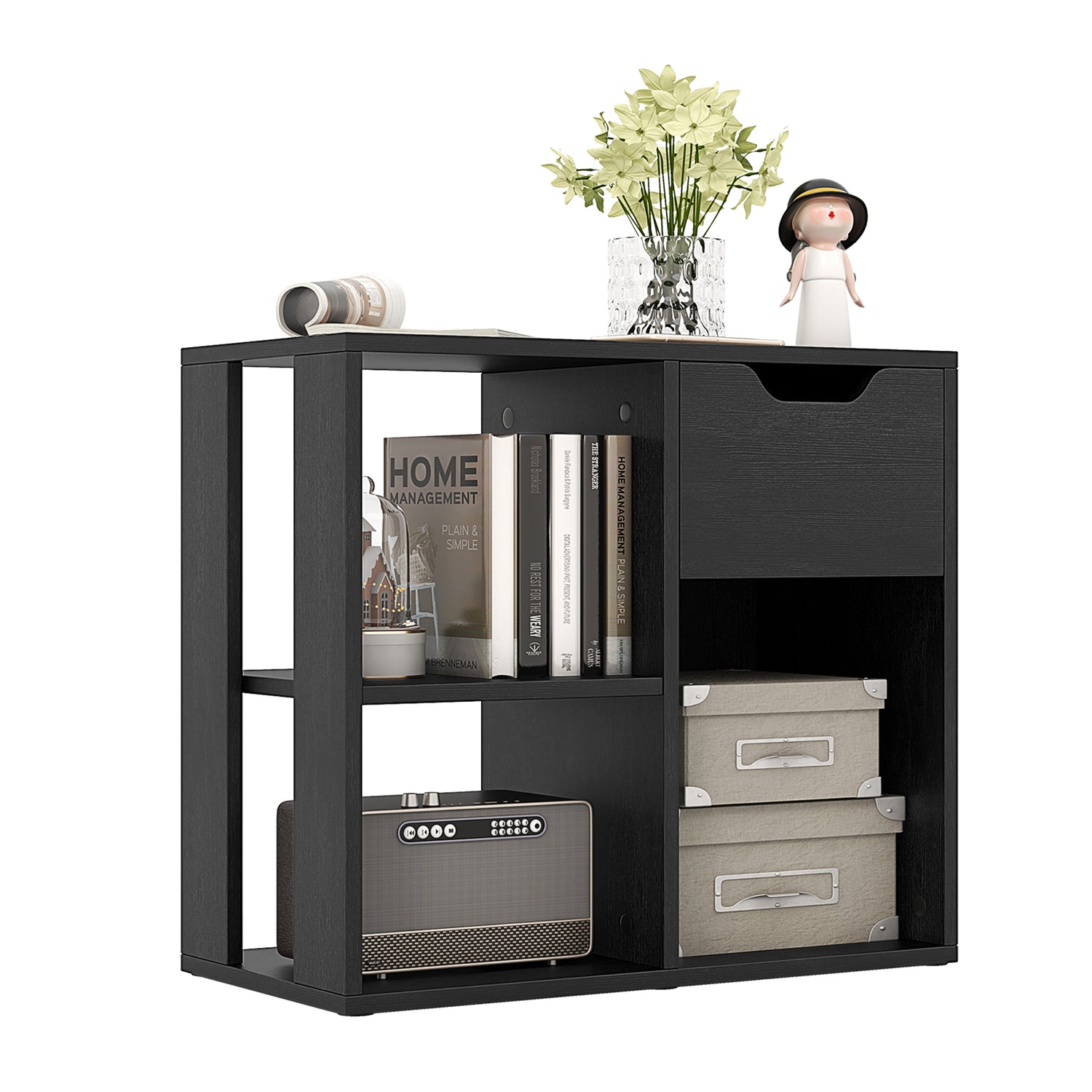 3-Tier Side Table with Storage Shelf and Drawer Space
