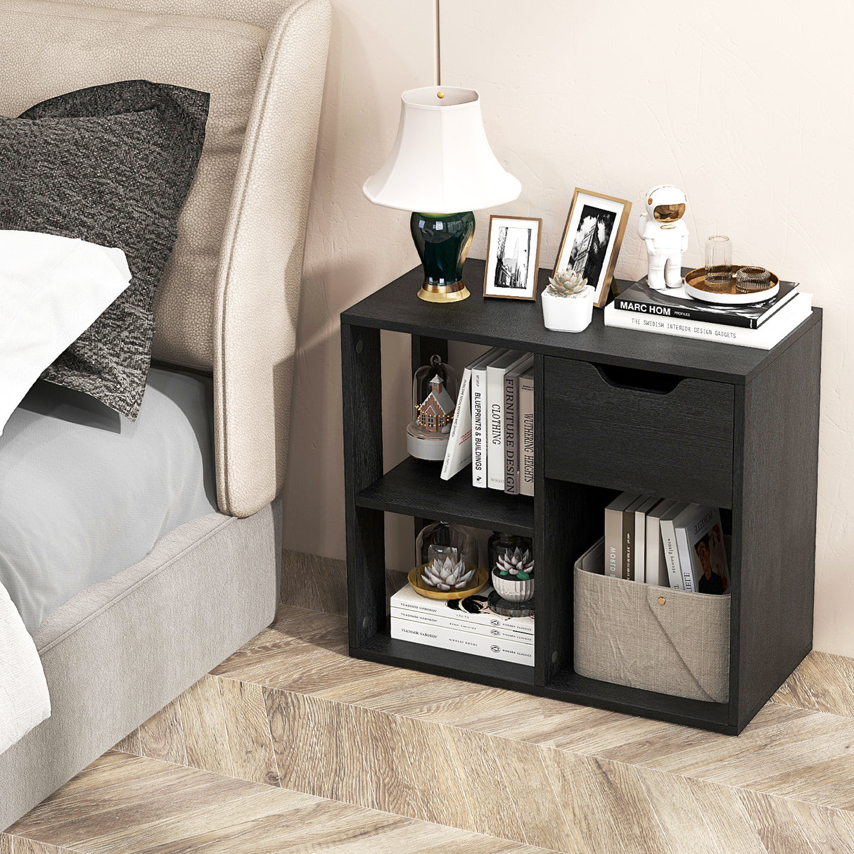 3-Tier Side Table with Storage Shelf and Drawer Space