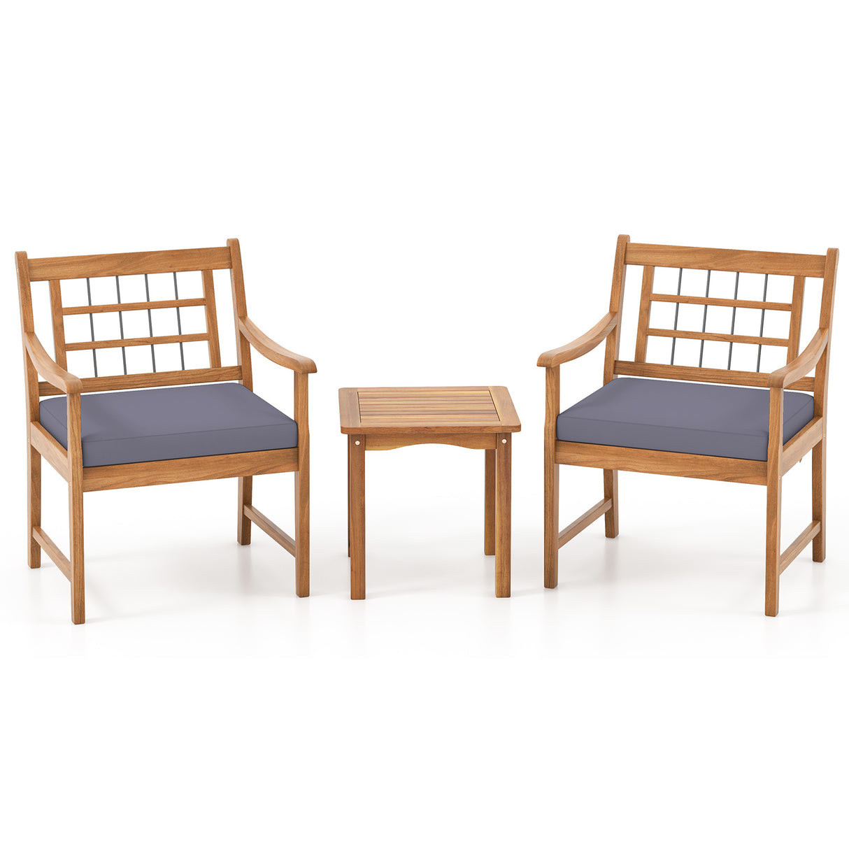 3 Piece Wood Patio Furniture Set with Seat Cushions and Acacia Wood Frame