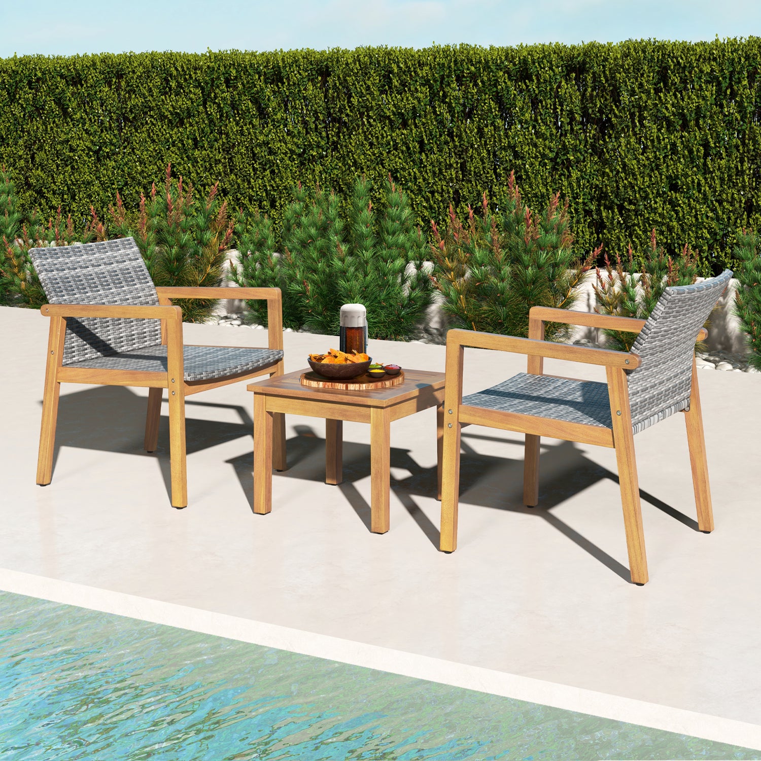 3 Pieces Patio Furniture Set with Chair