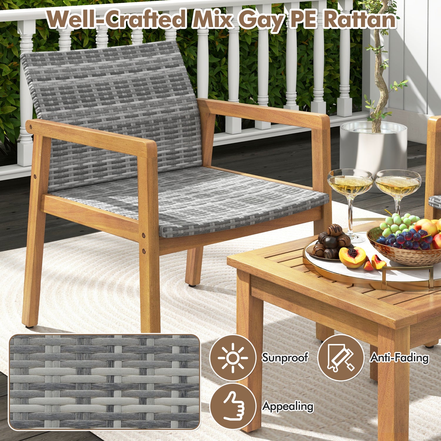 3 Pieces Patio Furniture Set with Chair