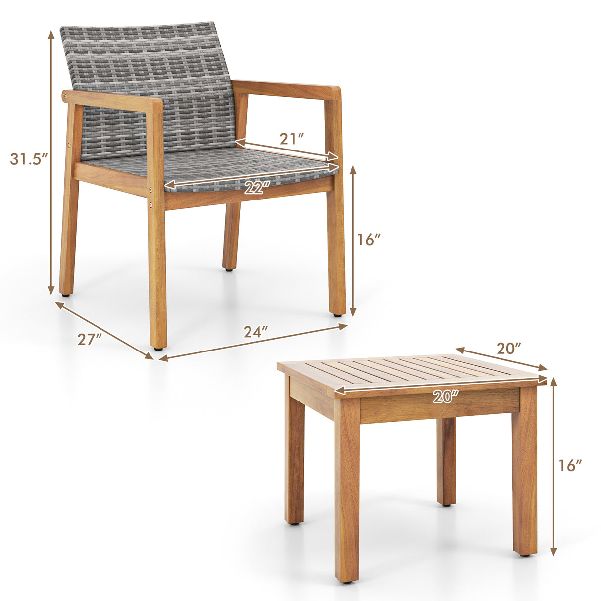 3 Pieces Patio Furniture Set with Chair