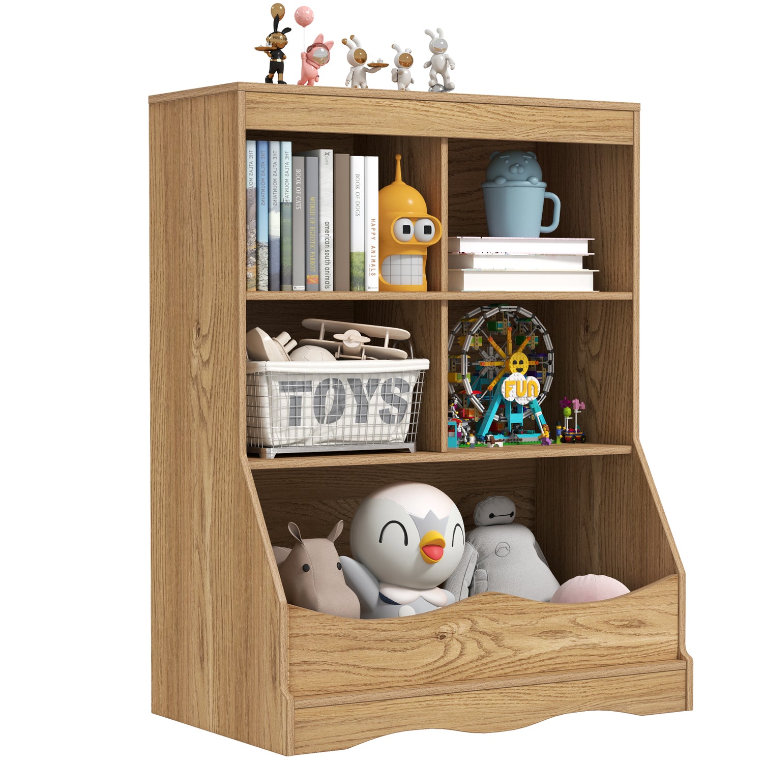 3-Tier Children's Multi-Functional Bookcase Toy Storage Bin Floor Cabinet