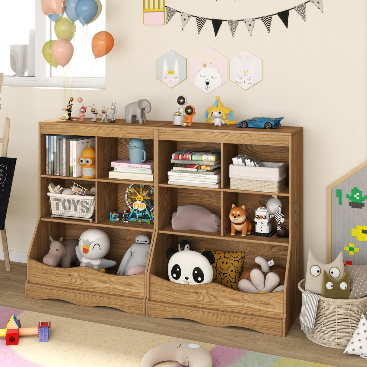 3-Tier Children's Multi-Functional Bookcase Toy Storage Bin Floor Cabinet