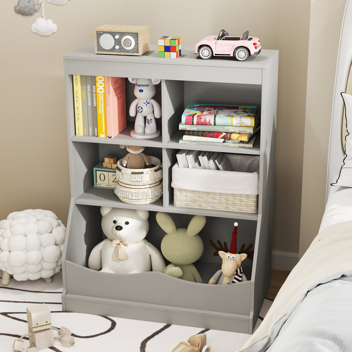 3-Tier Children's Multi-Functional Bookcase Toy Storage Bin Floor Cabinet