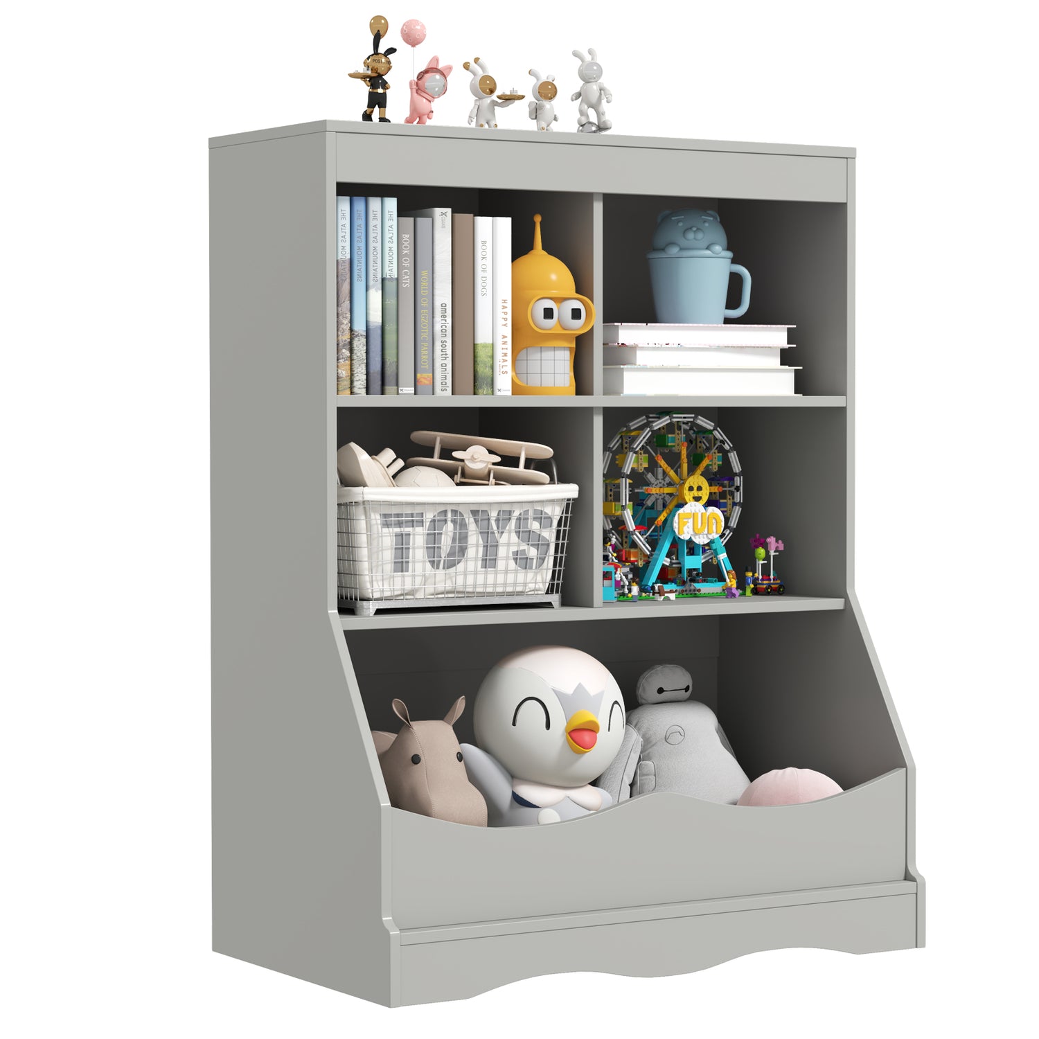 3-Tier Children's Multi-Functional Bookcase Toy Storage Bin Floor Cabinet