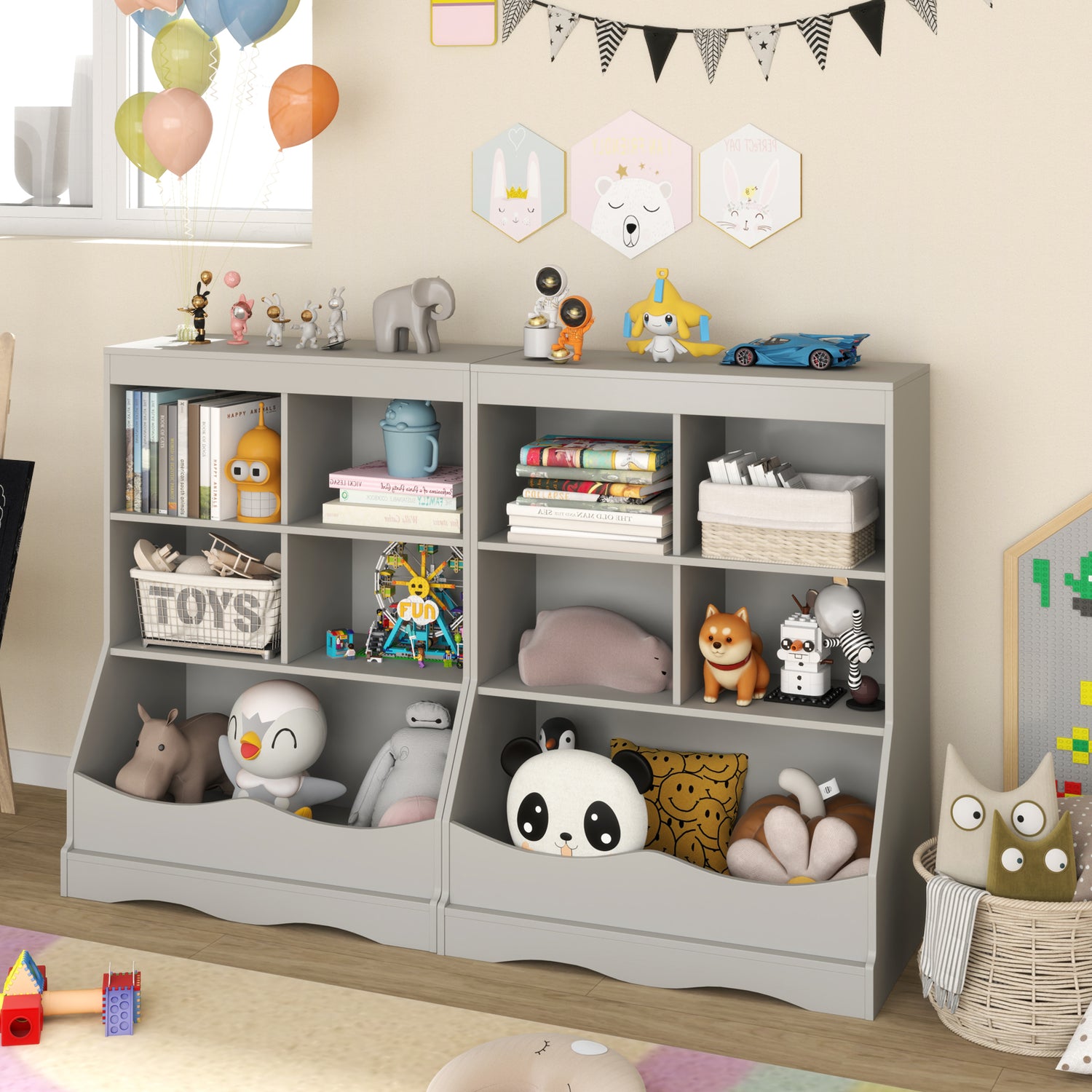 3-Tier Children's Multi-Functional Bookcase Toy Storage Bin Floor Cabinet