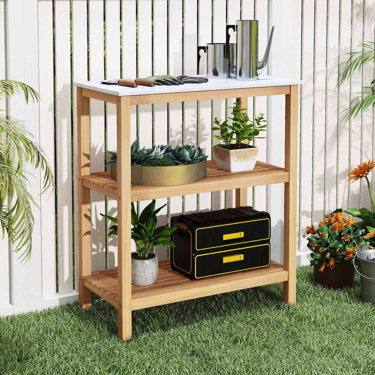3-Tier Garden Potting Bench Table with Marble-Like Counte... – Moogdesk