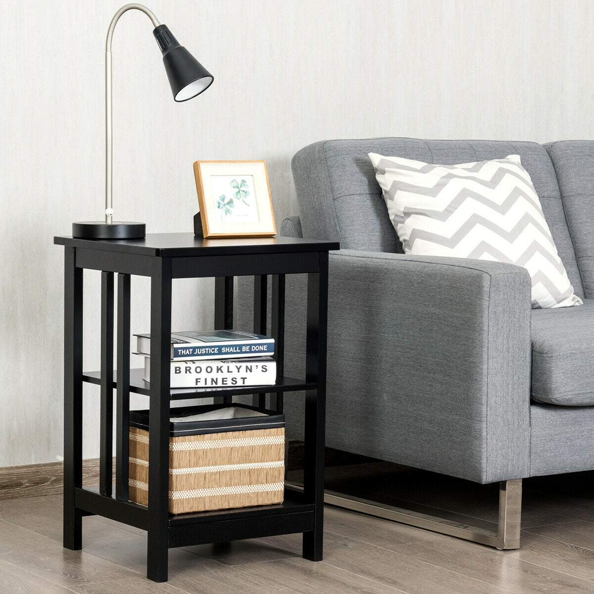 3-Tier Nightstand Side Table with Baffles and Corners