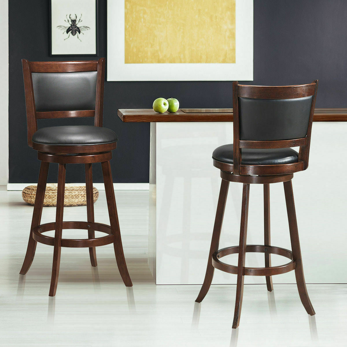 Set of 2 29 Inch Swivel Bar Height Stool Wood Dining Chair Barstool